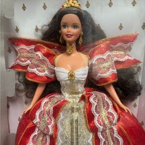 1997 Holiday Barbie. Elegant Red and Gold Doll with White Accents